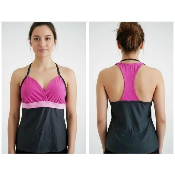 Danskin Now Tops - Danskin Now Pink & Black Racer‎ Back Sportwear Tank Top Women's Large (12-14)